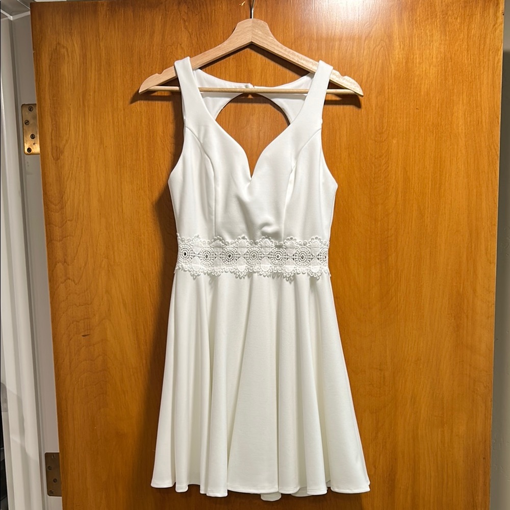 White Sleeveless Halter Fit and Flare Dress
